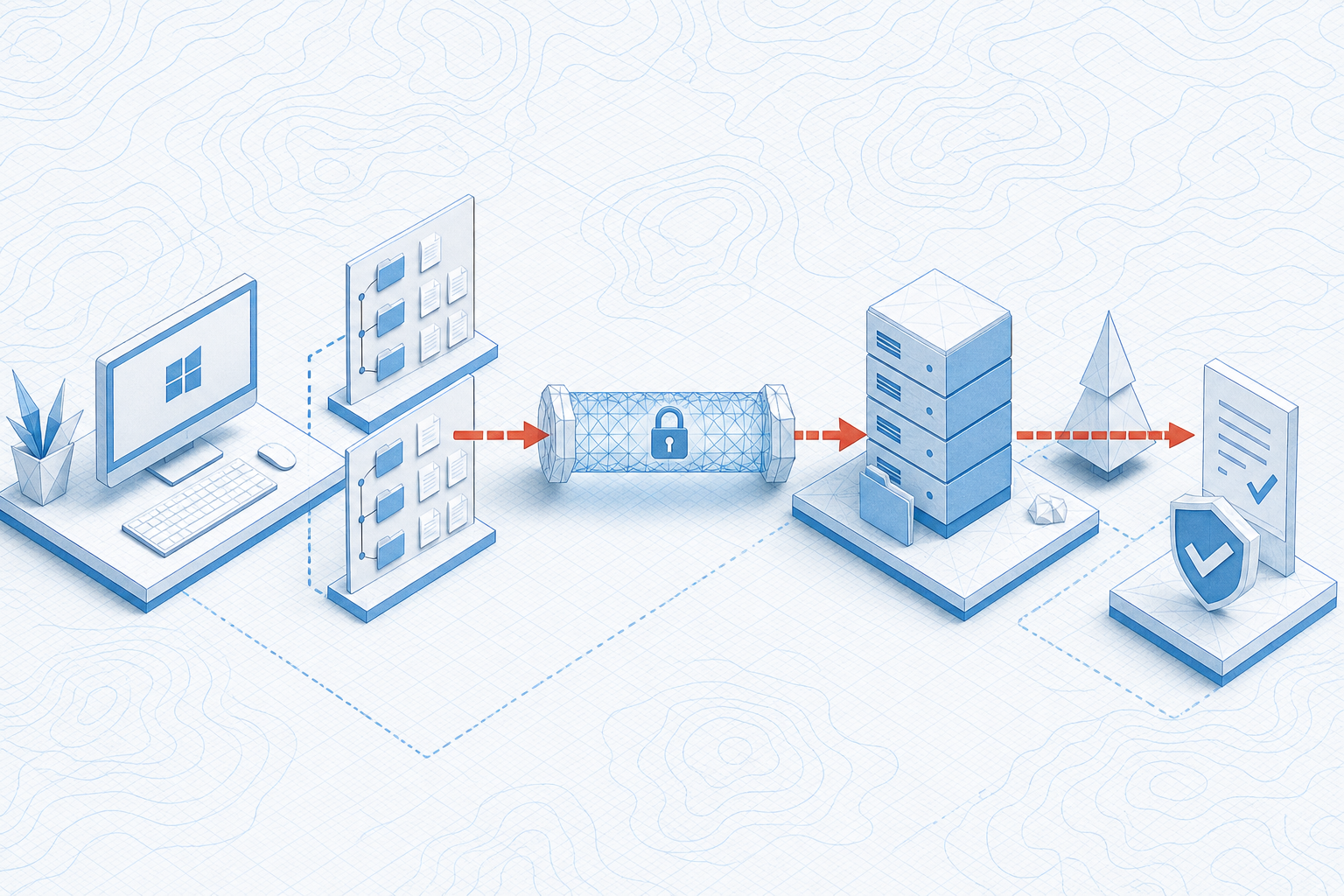 Blueprint file-transfer route from Windows folders through encryption to a remote server